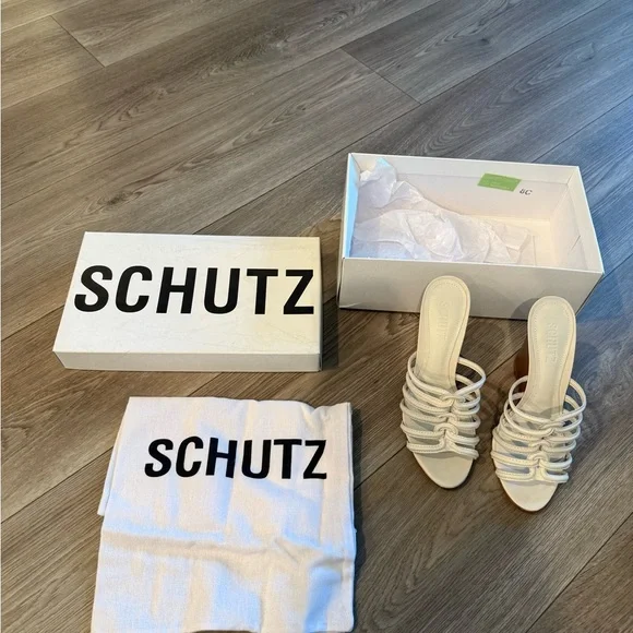 SCHUTZ Octavia Leather Wedge Sandals in Pearl. Size 6.5B. New with Tags. - Picture 6 of 8